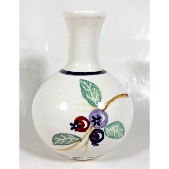 Saskatoon Kurenda Pottery Vase White Small Blueberry Berry Handpainted Canada - Picture 1 of 9